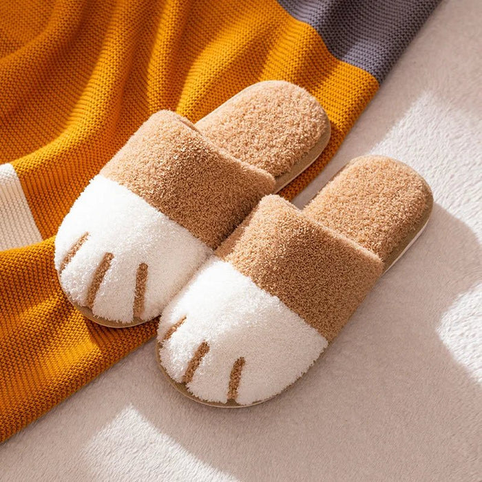SaneShoppe-Cozy Cat Paw Designer Fur Slippers - Comwarm Winter Plush House Shoes for Bedroom and Indoor