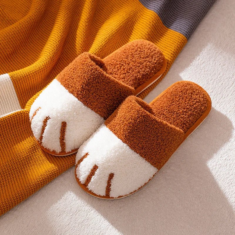 SaneShoppe-Cozy Cat Paw Designer Fur Slippers - Comwarm Winter Plush House Shoes for Bedroom and Indoor