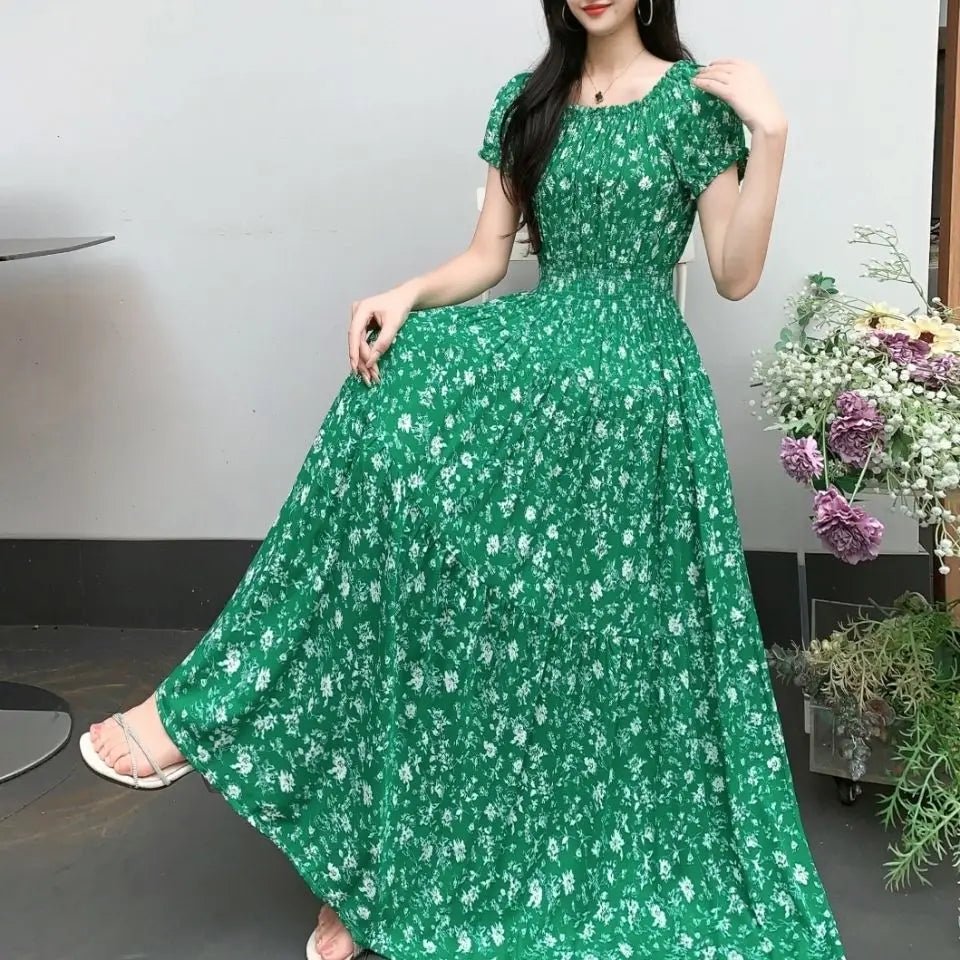 SaneShoppe-2025 Women's High Waist Printed Bohemian Floral Cotton Dress