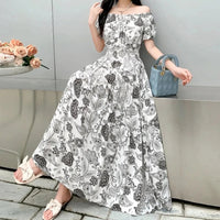 SaneShoppe-2025 Women's High Waist Printed Bohemian Floral Cotton Dress