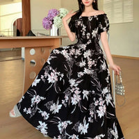 SaneShoppe-2025 Women's High Waist Printed Bohemian Floral Cotton Dress