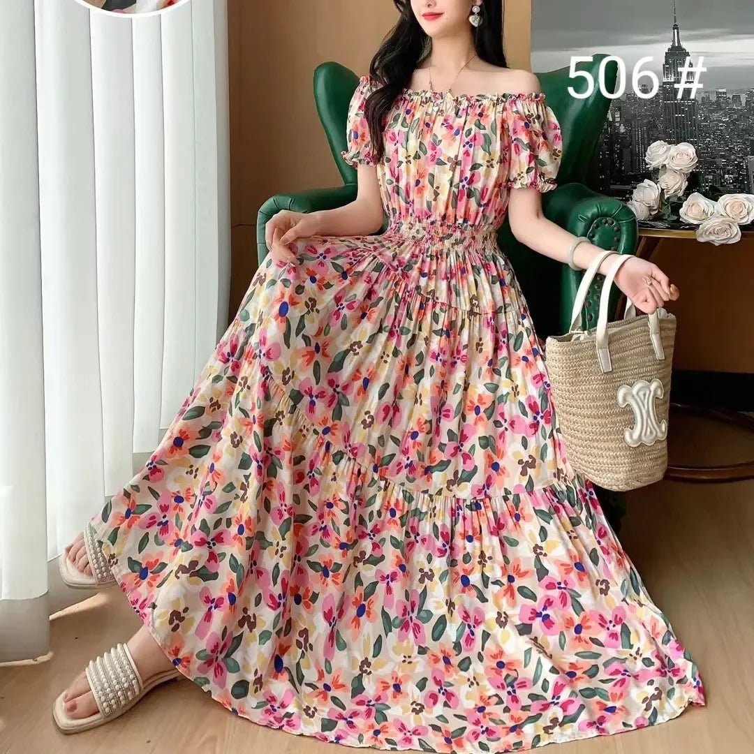 SaneShoppe-2025 Women's High Waist Printed Bohemian Floral Cotton Dress