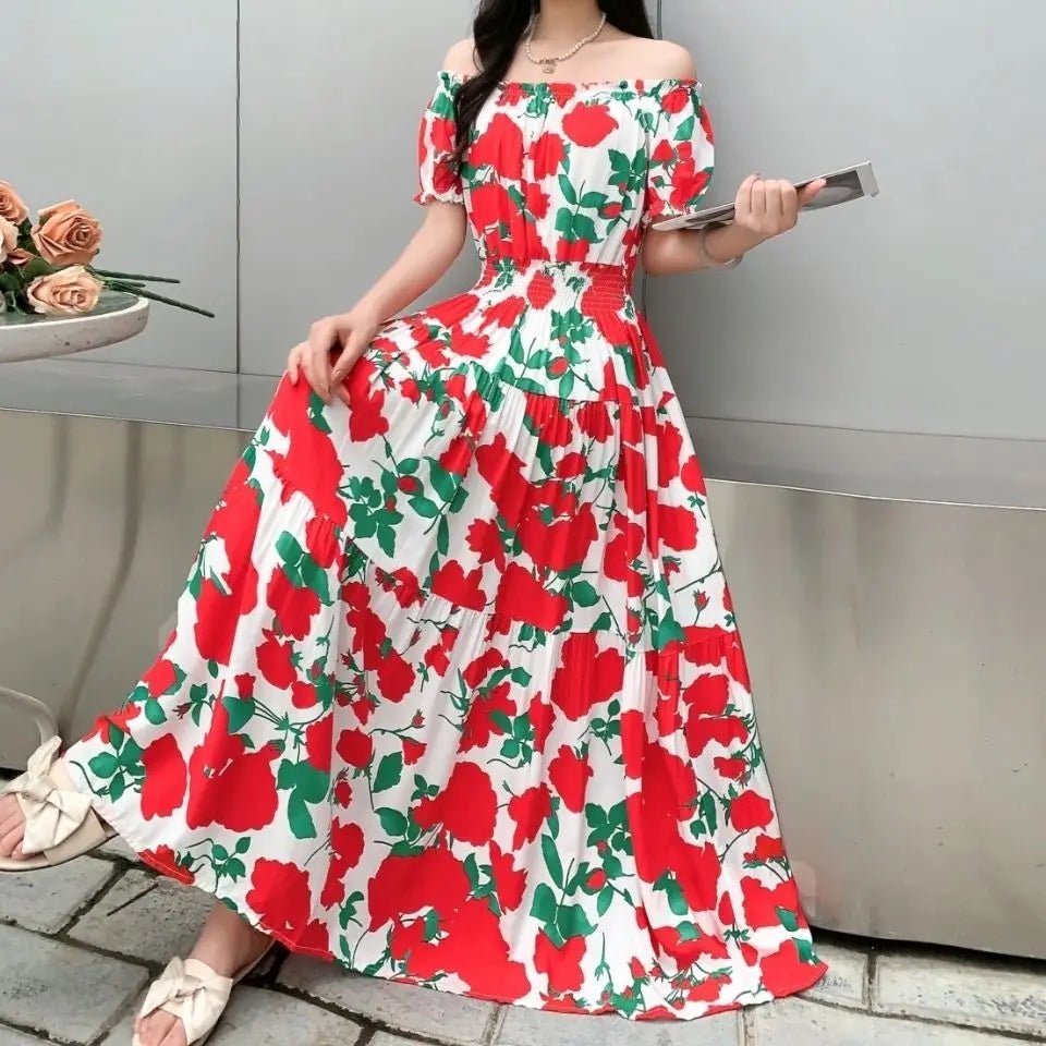 SaneShoppe-2025 Women's High Waist Printed Bohemian Floral Cotton Dress