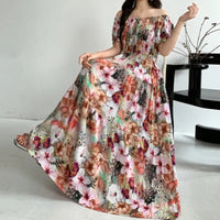 SaneShoppe-2025 Women's High Waist Printed Bohemian Floral Cotton Dress