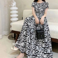 SaneShoppe-2025 Women's High Waist Printed Bohemian Floral Cotton Dress