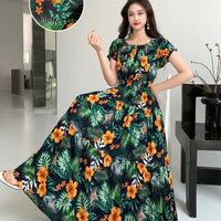 SaneShoppe-2025 Women's High Waist Printed Bohemian Floral Cotton Dress