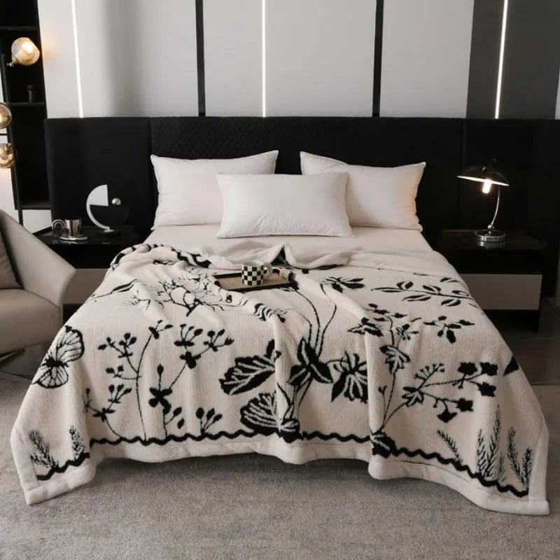SaneShoppe - Double - layer jacquard composite European cotton fleece blanket lunch break blanket four seasons sofa blanket
