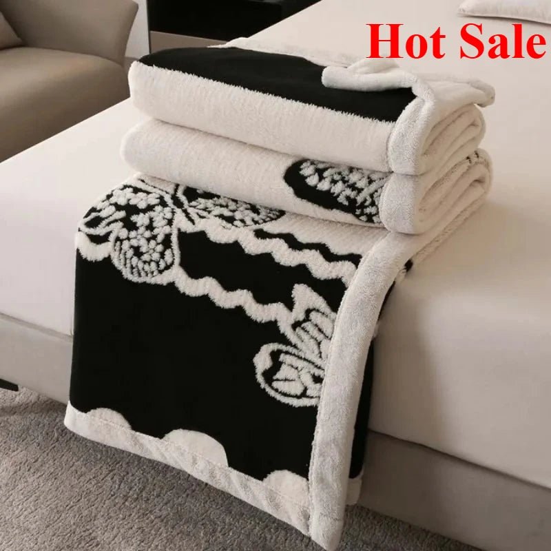 SaneShoppe - Double - layer jacquard composite European cotton fleece blanket lunch break blanket four seasons sofa blanket