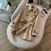 SaneShoppe-Classic Black Belted Mid-Length Coat with British Style Organic Cotton Blend