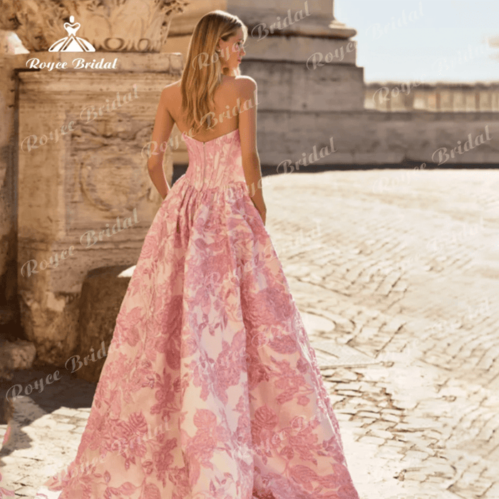 SaneShoppe-Customized Satin Floral Applique Evening Dress | Elegant Strapless Prom Gown