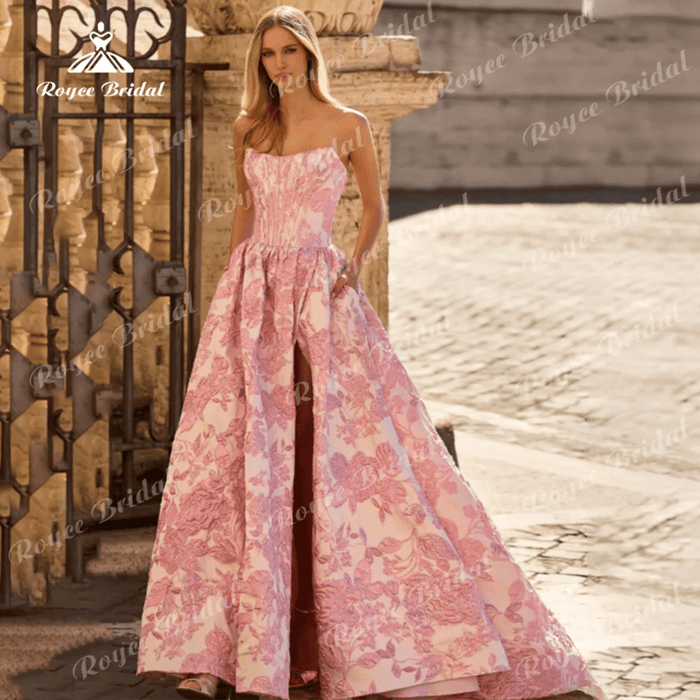 SaneShoppe-Customized Satin Floral Applique Evening Dress | Elegant Strapless Prom Gown