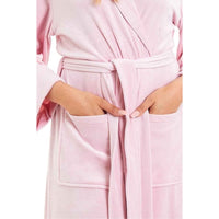 SaneShoppe - Elegant Women's Hooded Velour Robe Ultra - Soft Luxurious Bathrobe Perfect for Lounging Spa and Gym in Pink and Grey Adjustable Fit Multiple Sizes by Daisy Dreamer