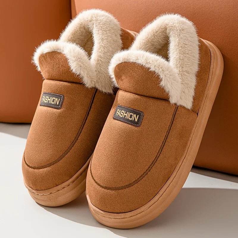 SaneShoppe - Evshine Warm Furry House Cotton Slippers For Women Men Winter Outdoor Plush Lined Cotton Shoe Indoor Antiskid Cozy Fluffy Slides