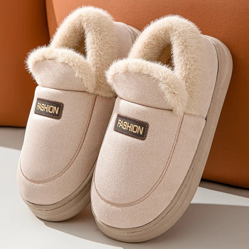 SaneShoppe - Evshine Warm Furry House Cotton Slippers For Women Men Winter Outdoor Plush Lined Cotton Shoe Indoor Antiskid Cozy Fluffy Slides