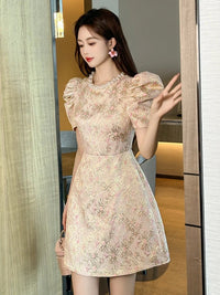 SaneShoppe - Fashion Sweet Short Dress Women Clothes Elegant Luxury Pearl O - Neck Slim Mini Gown Female Party Birthday Banquet Vestidos Fiesta