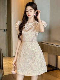 SaneShoppe - Fashion Sweet Short Dress Women Clothes Elegant Luxury Pearl O - Neck Slim Mini Gown Female Party Birthday Banquet Vestidos Fiesta