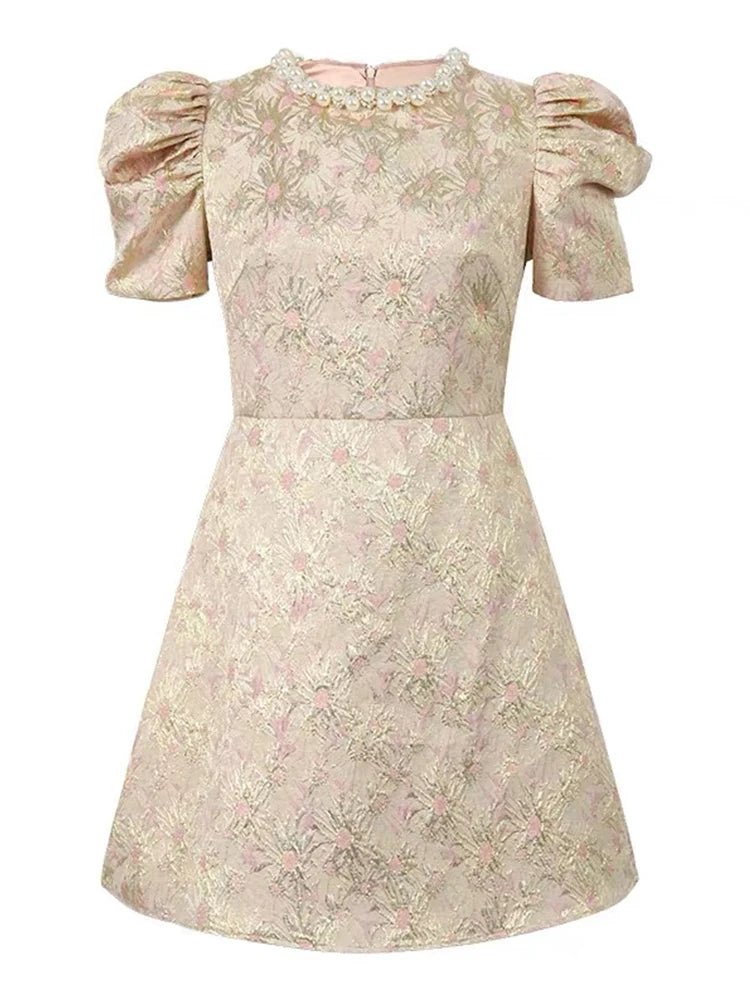 SaneShoppe - Fashion Sweet Short Dress Women Clothes Elegant Luxury Pearl O - Neck Slim Mini Gown Female Party Birthday Banquet Vestidos Fiesta