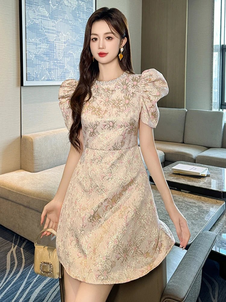SaneShoppe - Fashion Sweet Short Dress Women Clothes Elegant Luxury Pearl O - Neck Slim Mini Gown Female Party Birthday Banquet Vestidos Fiesta