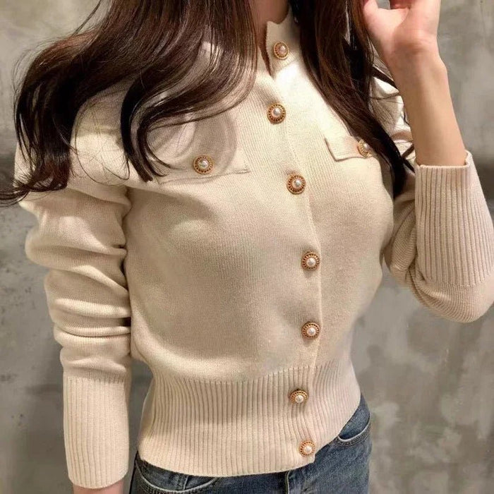 SaneShoppe-Autumn Korea Women's Cardigan Knitted Coat - Chic Single Breasted Slim Fit Top