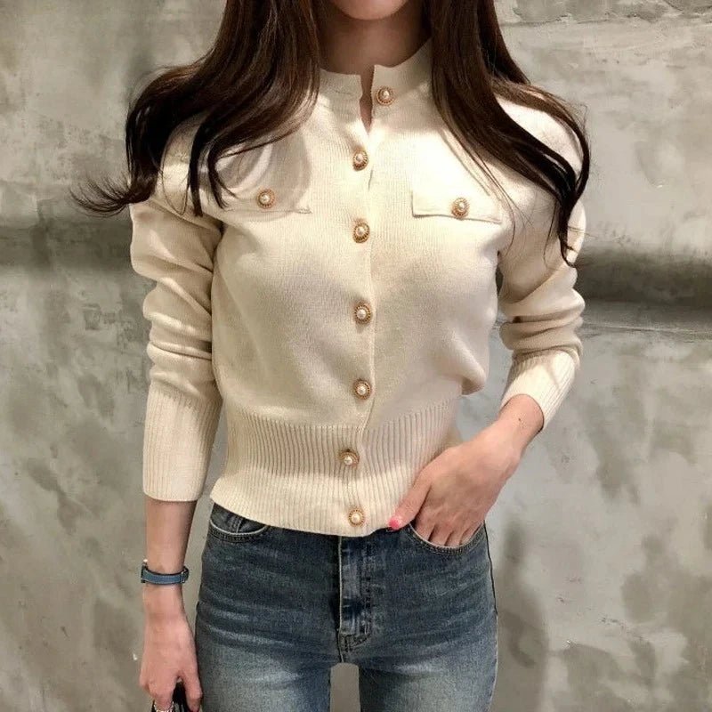 SaneShoppe-Autumn Korea Women's Cardigan Knitted Coat - Chic Single Breasted Slim Fit Top