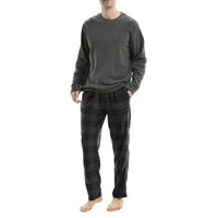 Fluffy Men's Fleece Pajama Set, Thermal Pyjamas in Grey Check.