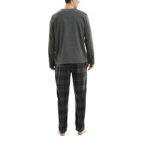 Fluffy Men's Fleece Pajama Set, Thermal Pyjamas in Grey Check.