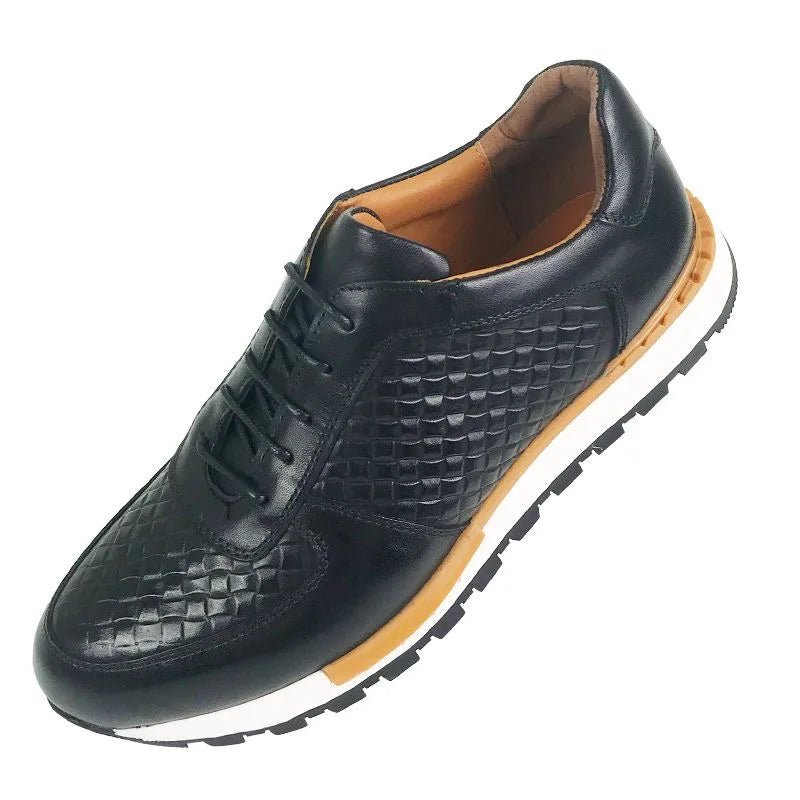 SaneShoppe - Genuine Leather Man Luxury Sneakers Plaid Weave Pattern Lace - up Men Casual White Oxford Shoes Deals Spring Autumn 2025