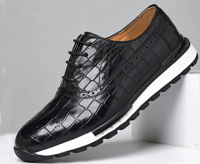 SaneShoppe - Genuine Leather Man Luxury Sneakers Plaid Weave Pattern Lace - up Men Casual White Oxford Shoes Deals Spring Autumn 2025