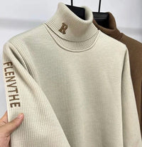 SaneShoppe - High end brand trend letter embroidery knitted sweater men's autumn winter new plush thickened casual warm high collar pullover