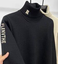 SaneShoppe - High end brand trend letter embroidery knitted sweater men's autumn winter new plush thickened casual warm high collar pullover