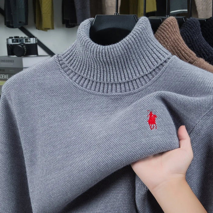 SaneShoppe-Designer high neck velvet sweater with pony embroidery for men