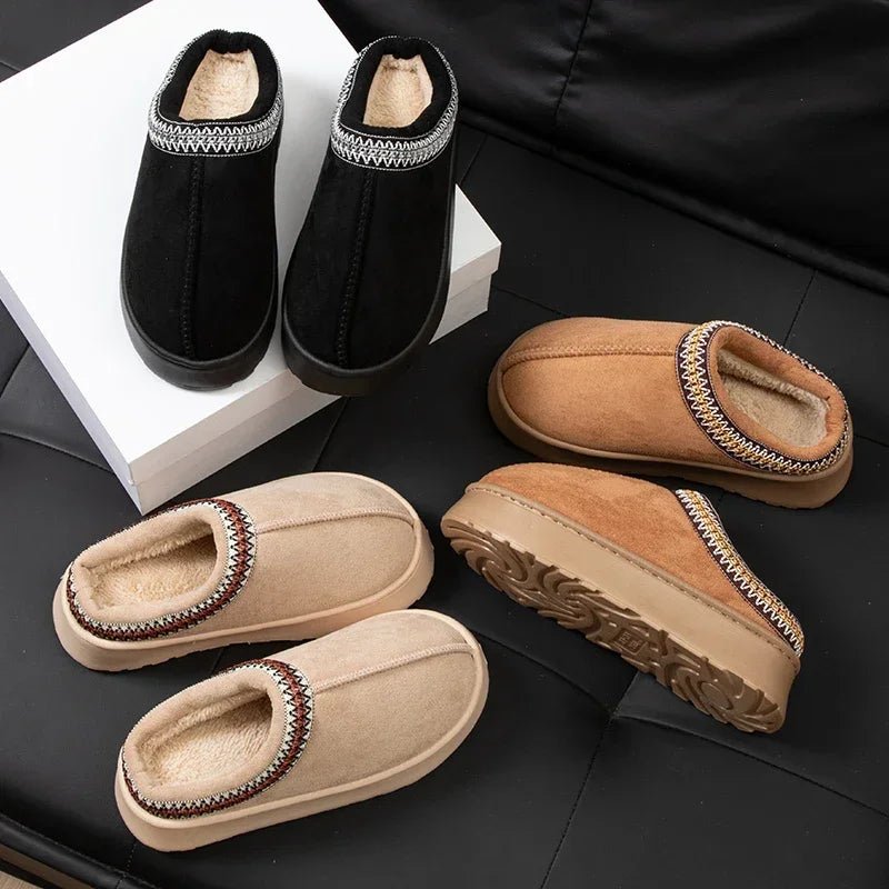 SaneShoppe-Women's Embroidered Winter Slippers with Plush Interior and Anti-Slip Sole