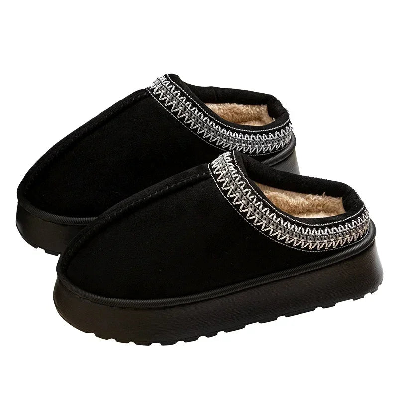 SaneShoppe-Women's Embroidered Winter Slippers with Plush Interior and Anti-Slip Sole