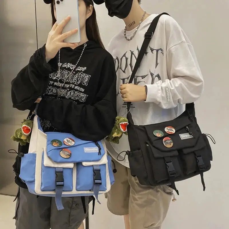 SaneShoppe - Japanese Simple Messenger Bag Student Nylon Waterproof Canvas Handbag Shoulder Crossbody Bags for Women Men Satchels Bolsas