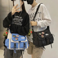 SaneShoppe - Japanese Simple Messenger Bag Student Nylon Waterproof Canvas Handbag Shoulder Crossbody Bags for Women Men Satchels Bolsas