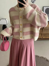 SaneShoppe-Korean Striped Sweater Cardigan Women's Fashion Autumn Winter Casual Tops