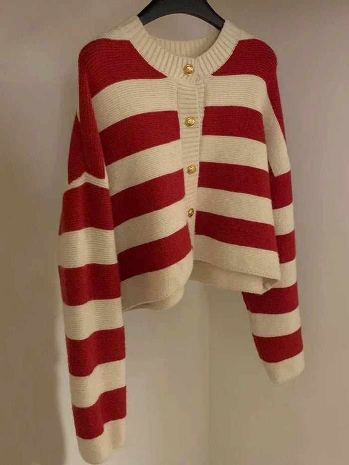SaneShoppe-Korean Striped Sweater Cardigan Women's Fashion Autumn Winter Casual Tops