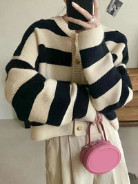 SaneShoppe-Korean Striped Sweater Cardigan Women's Fashion Autumn Winter Casual Tops
