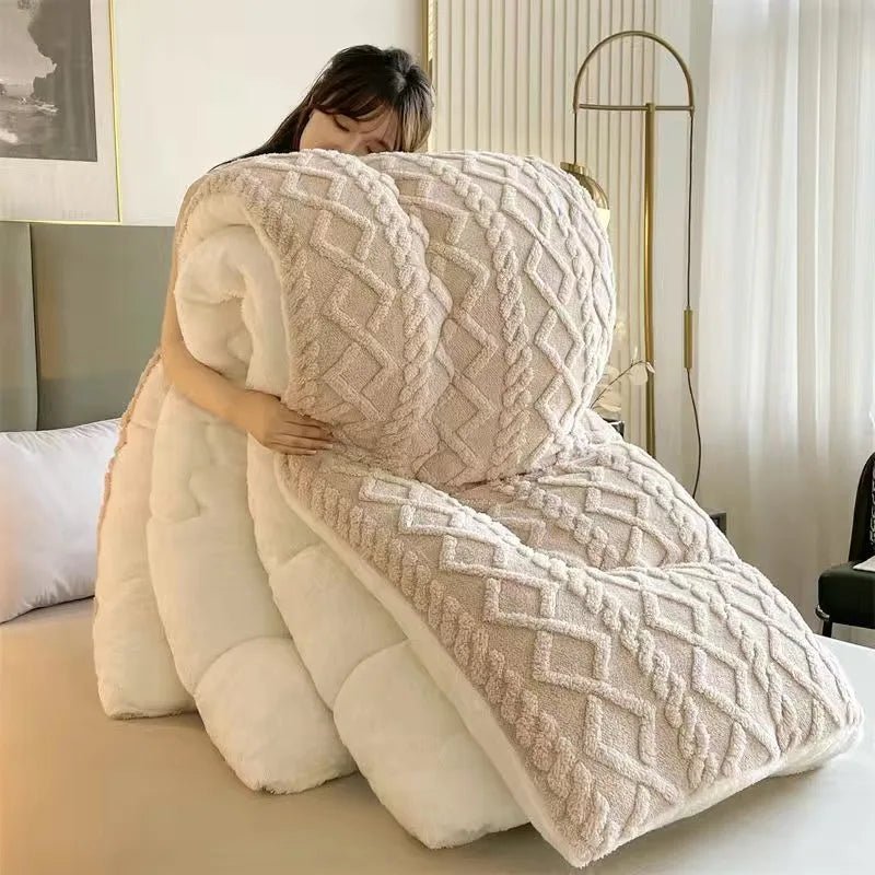 SaneShoppe - Lamb wool blanket thickened warm winter quilt with milk velvet spring autumn comforter student dormitory single double quilt