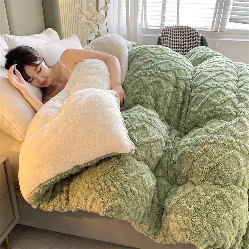 SaneShoppe - Lamb wool blanket thickened warm winter quilt with milk velvet spring autumn comforter student dormitory single double quilt