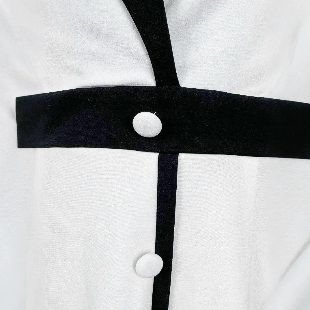 SaneShoppe - Lange Kleider V - neck Button Single - breasted Color - blocking Long - sleeved A - line Tunic Workplace Office Commuter Dress Abendkleid