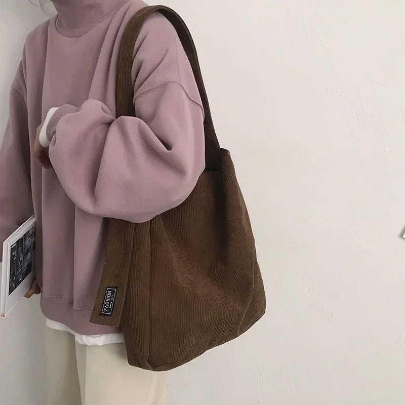SaneShoppe - Large Corduroy Shoulder Shopper Bag for Women Cotton Cloth Fashion Canvas Tote Shopping Bags Woman Handbags Reusable Travel Bags