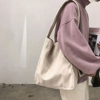SaneShoppe - Large Corduroy Shoulder Shopper Bag for Women Cotton Cloth Fashion Canvas Tote Shopping Bags Woman Handbags Reusable Travel Bags