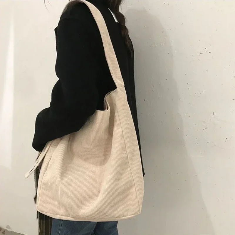 SaneShoppe - Large Corduroy Shoulder Shopper Bag for Women Cotton Cloth Fashion Canvas Tote Shopping Bags Woman Handbags Reusable Travel Bags