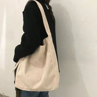 SaneShoppe - Large Corduroy Shoulder Shopper Bag for Women Cotton Cloth Fashion Canvas Tote Shopping Bags Woman Handbags Reusable Travel Bags