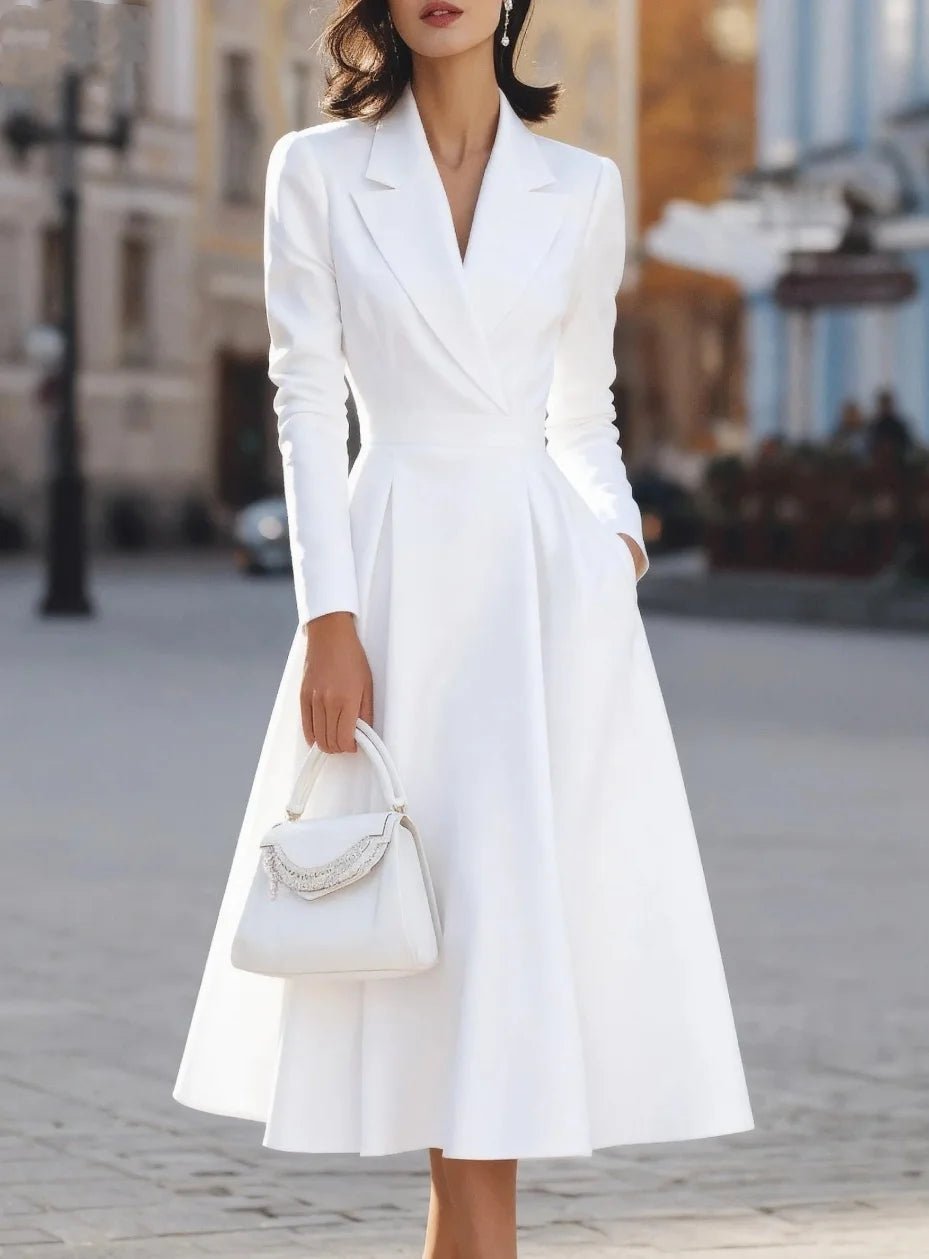 SaneShoppe - Long Sleeve Holiday Patchwork Chic Maxi Dress Women Autumn V Neck Slim Party Dress Elegant Fashion Ladies Knee Length Dresses