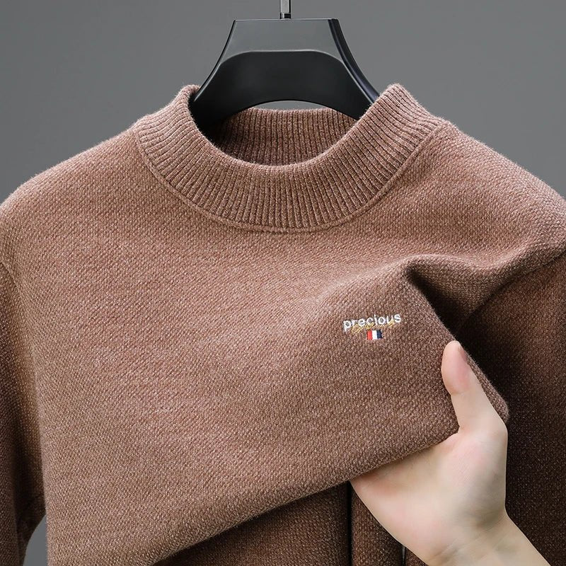 SaneShoppe-Men's Luxury Winter Knitted Plush Sweater, Korean Casual Embroidered Pullover