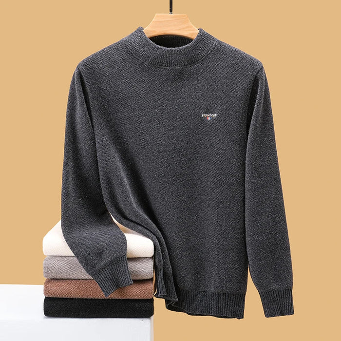 SaneShoppe-Men's Luxury Winter Knitted Plush Sweater, Korean Casual Embroidered Pullover