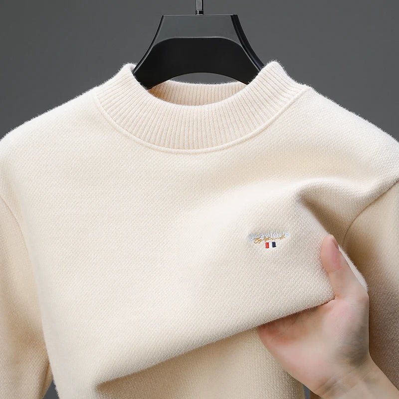 SaneShoppe-Men's Luxury Winter Knitted Plush Sweater, Korean Casual Embroidered Pullover