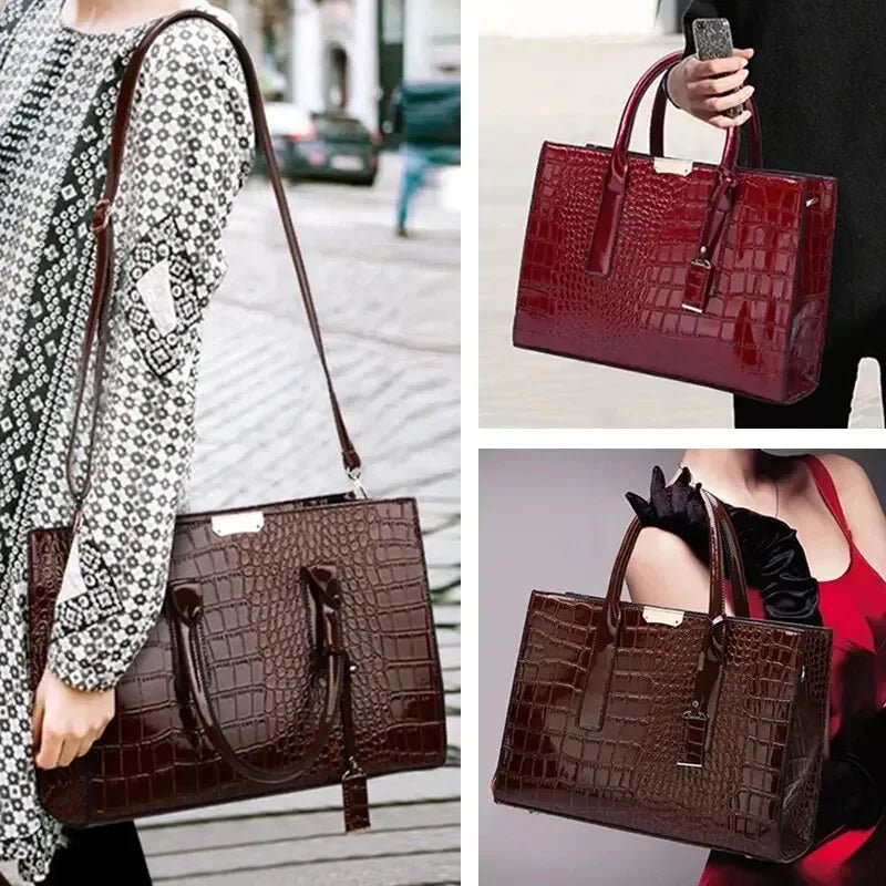 SaneShoppe - Luxury Vintage Women's Crocodile Pattern Handbag Large Capacity Tote Bag Leather Business Shoulder Bag For Female